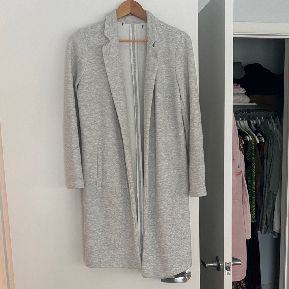 Gray Longline Open Front Cardigan